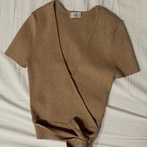 Aritzia Light Brown Little Moon All Tied Up Knit Top